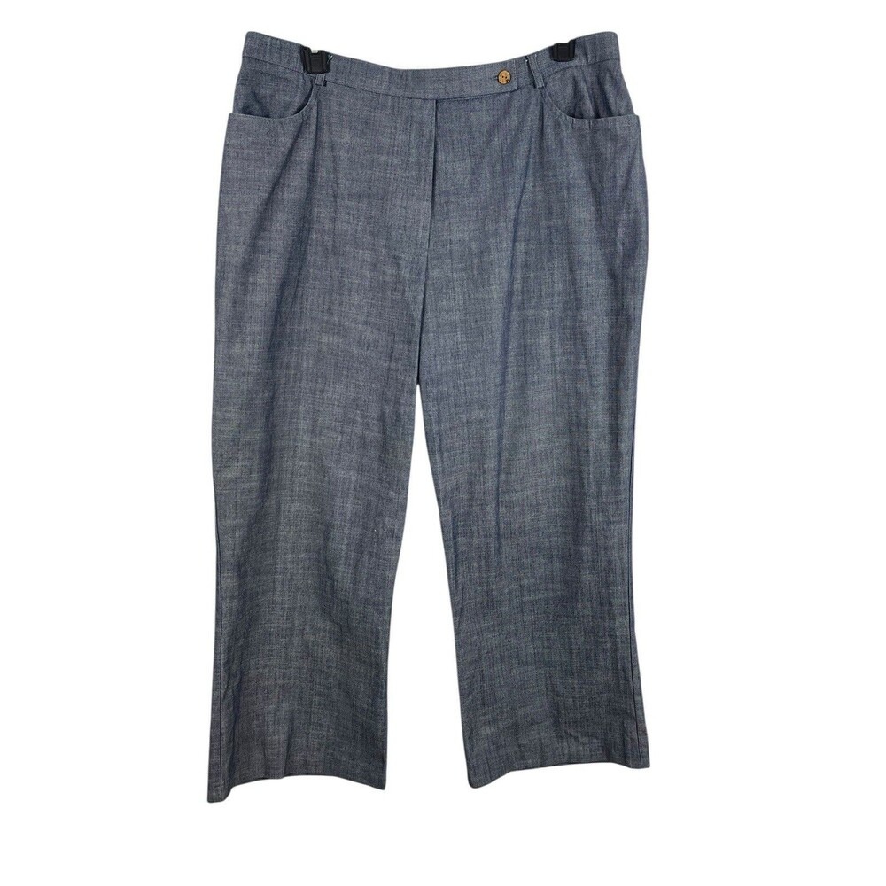Rachel Adams Women’s 20W Chambray Blue Cotton Blend Pants Wide Leg Y2K Office